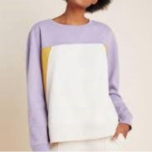 Almost NEW! Hi-low, split hem v cute Anthropologie Color Block Sweatshirt. - Picture 2 of 14